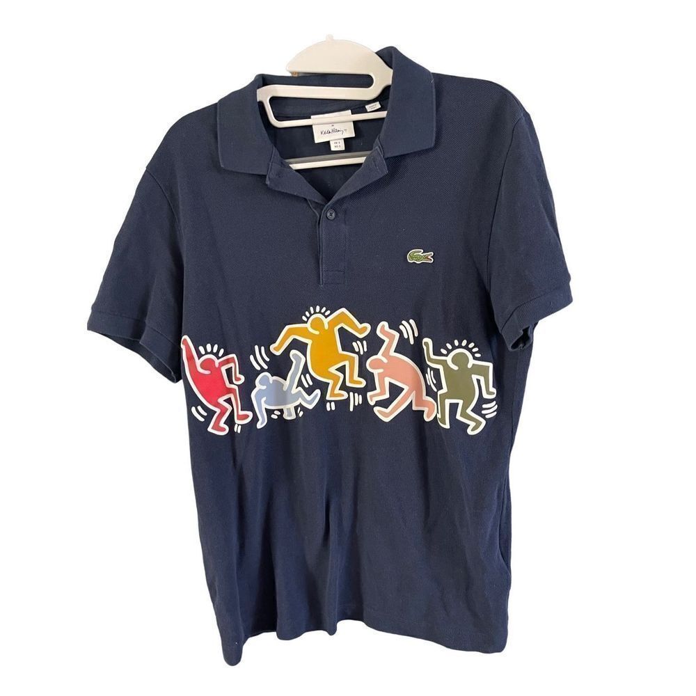 Lacoste X Keith Haring Mens Navy Blue Classic Graphic Print Polo Shirt Size 5